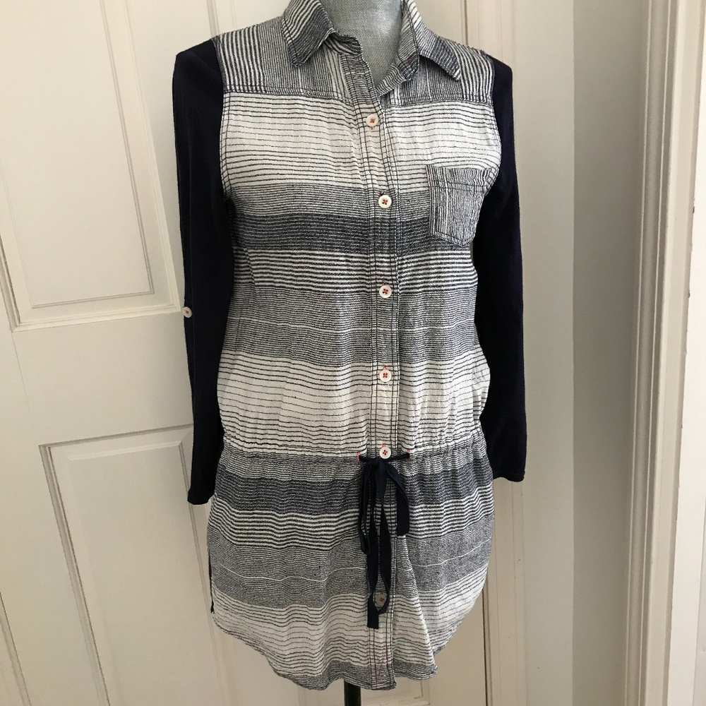 Anthro 9 H15 STCL Striped Linen Cotton Tunic small